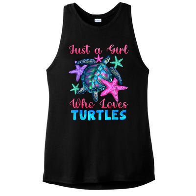 Turtle Watercolor Sea Ocean Just A Girl Who Loves Turtles Ladies PosiCharge Tri-Blend Wicking Tank