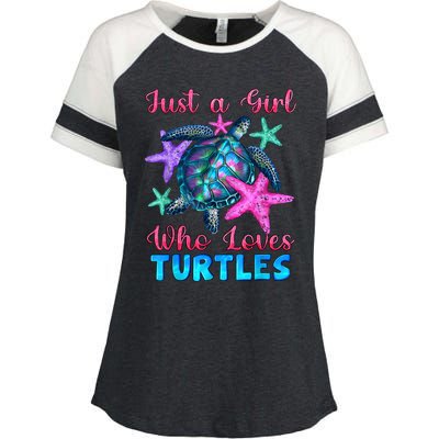 Turtle Watercolor Sea Ocean Just A Girl Who Loves Turtles Enza Ladies Jersey Colorblock Tee