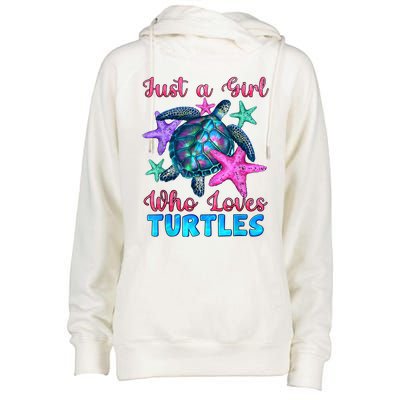 Turtle Watercolor Sea Ocean Just A Girl Who Loves Turtles Womens Funnel Neck Pullover Hood