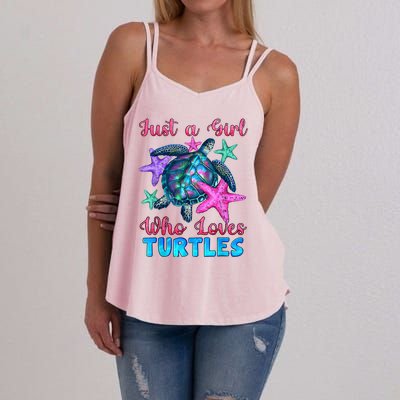 Turtle Watercolor Sea Ocean Just A Girl Who Loves Turtles Women's Strappy Tank