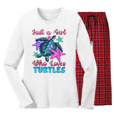 Turtle Watercolor Sea Ocean Just A Girl Who Loves Turtles Women's Long Sleeve Flannel Pajama Set 