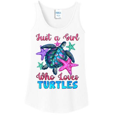 Turtle Watercolor Sea Ocean Just A Girl Who Loves Turtles Ladies Essential Tank