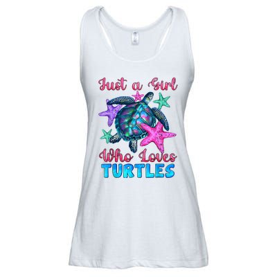 Turtle Watercolor Sea Ocean Just A Girl Who Loves Turtles Ladies Essential Flowy Tank