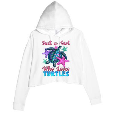 Turtle Watercolor Sea Ocean Just A Girl Who Loves Turtles Crop Fleece Hoodie