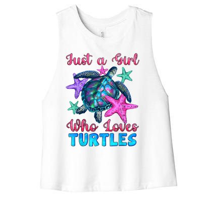 Turtle Watercolor Sea Ocean Just A Girl Who Loves Turtles Women's Racerback Cropped Tank