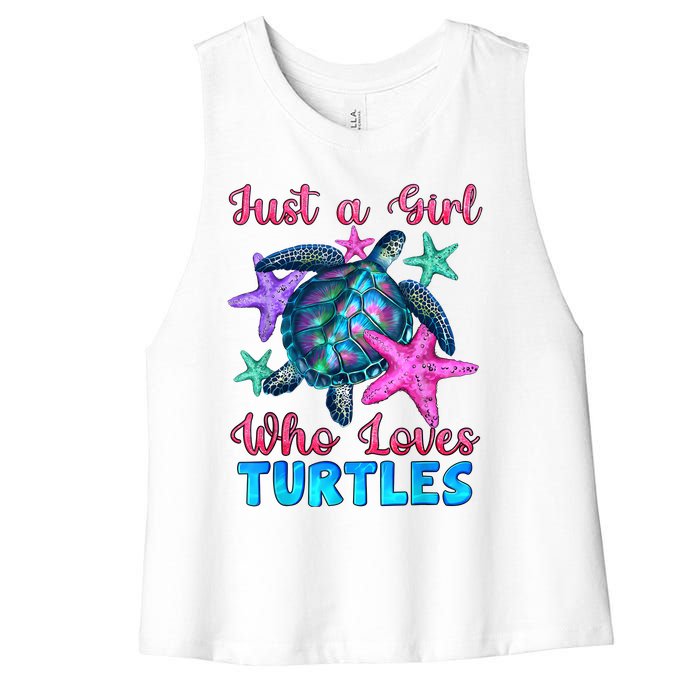 Turtle Watercolor Sea Ocean Just A Girl Who Loves Turtles Women's Racerback Cropped Tank