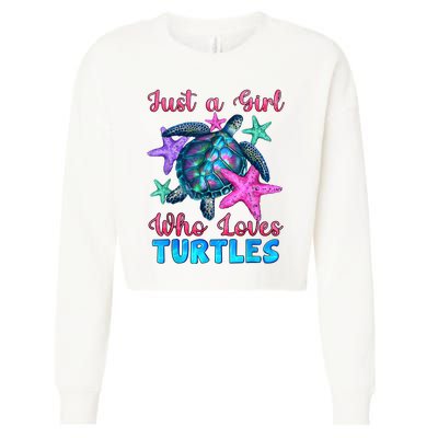 Turtle Watercolor Sea Ocean Just A Girl Who Loves Turtles Cropped Pullover Crew