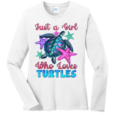 Turtle Watercolor Sea Ocean Just A Girl Who Loves Turtles Ladies Long Sleeve Shirt