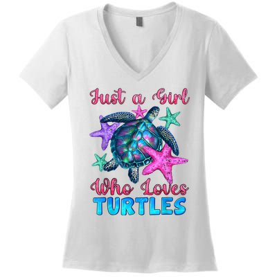 Turtle Watercolor Sea Ocean Just A Girl Who Loves Turtles Women's V-Neck T-Shirt