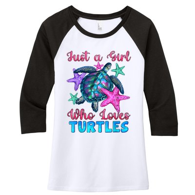 Turtle Watercolor Sea Ocean Just A Girl Who Loves Turtles Women's Tri-Blend 3/4-Sleeve Raglan Shirt