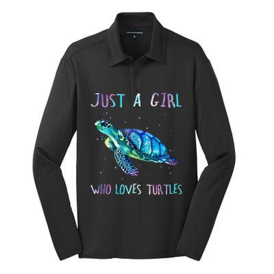 Turtle Watercolor Sea Ocean Just A Girl Who Loves Turtles Silk Touch Performance Long Sleeve Polo