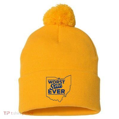 The Worst State Ever Is Ohio Pom Pom 12in Knit Beanie