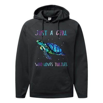 Turtle Watercolor Sea Ocean Just A Girl Who Loves Turtles Performance Fleece Hoodie