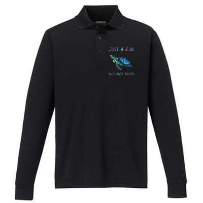 Turtle Watercolor Sea Ocean Just A Girl Who Loves Turtles Performance Long Sleeve Polo