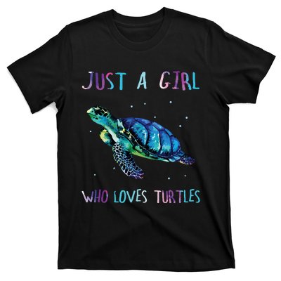 Turtle Watercolor Sea Ocean Just A Girl Who Loves Turtles T-Shirt