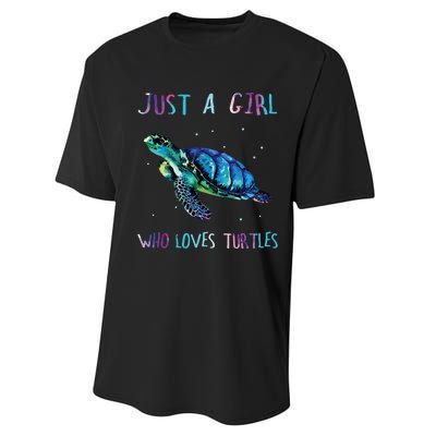 Turtle Watercolor Sea Ocean Just A Girl Who Loves Turtles Performance Sprint T-Shirt