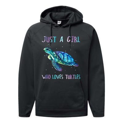 Turtle Watercolor Sea Ocean Just A Girl Who Loves Turtles Performance Fleece Hoodie