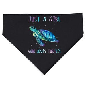 Turtle Watercolor Sea Ocean Just A Girl Who Loves Turtles USA-Made Doggie Bandana