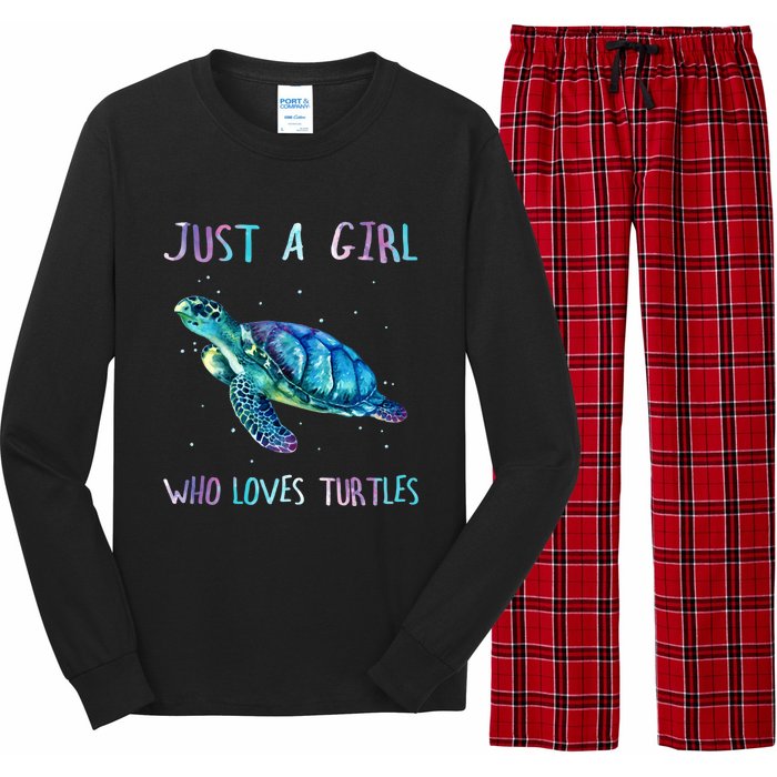 Turtle Watercolor Sea Ocean Just A Girl Who Loves Turtles Long Sleeve Pajama Set