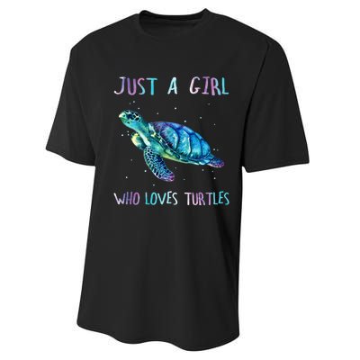 Turtle Watercolor Sea Ocean Just A Girl Who Loves Turtles Performance Sprint T-Shirt