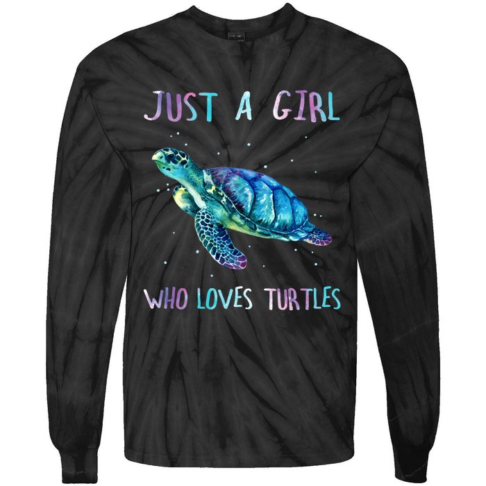 Turtle Watercolor Sea Ocean Just A Girl Who Loves Turtles Tie-Dye Long Sleeve Shirt