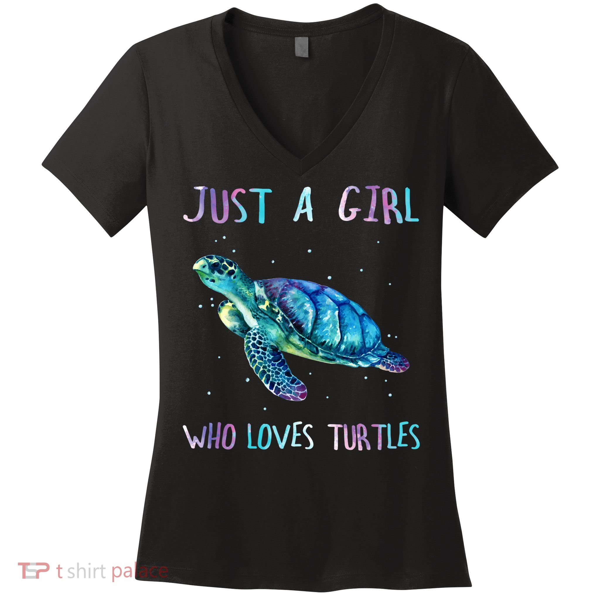 Turtle Watercolor Sea Ocean Just A Girl Who Loves Turtles Women's V-Neck T-Shirt