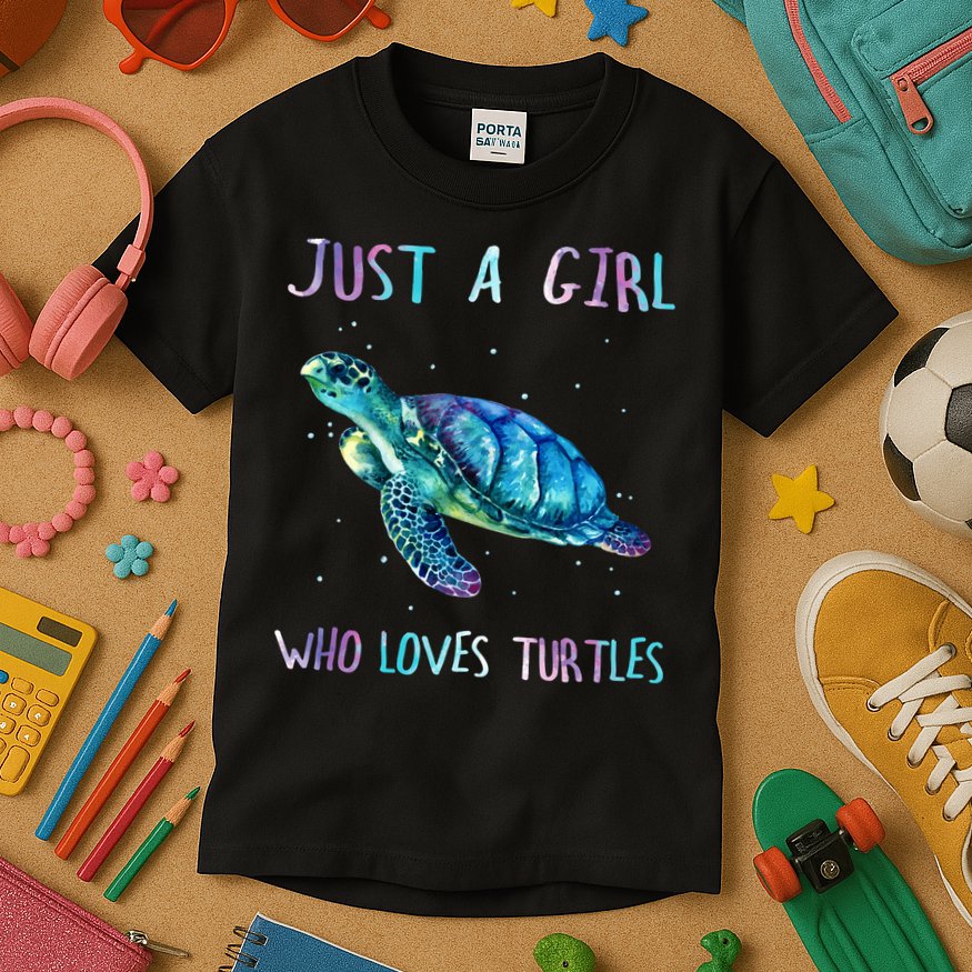 Turtle Watercolor Sea Ocean Just A Girl Who Loves Turtles Kids T-Shirt