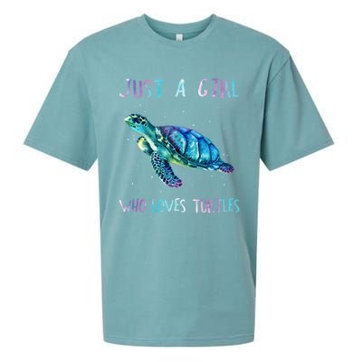 Turtle Watercolor Sea Ocean Just A Girl Who Loves Turtles Sueded Cloud Jersey T-Shirt