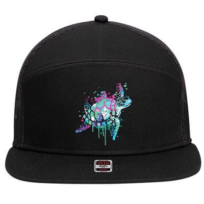 Turtle Watercolor Sea Ocean Wildlife Animal 7 Panel Mesh Trucker Snapback Hat