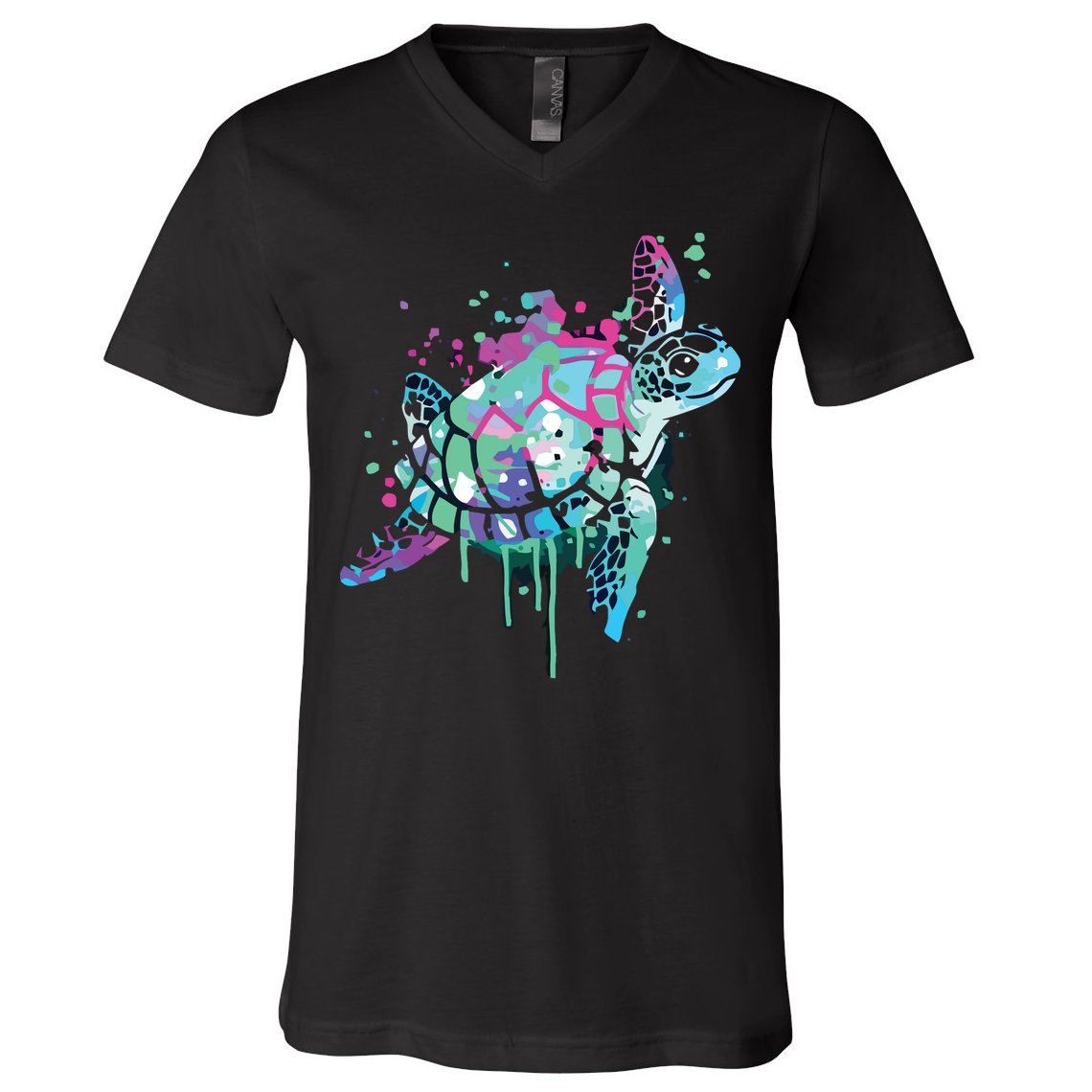 Turtle Watercolor Sea Ocean Wildlife Animal V-Neck T-Shirt
