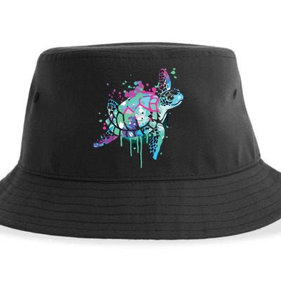 Turtle Watercolor Sea Ocean Wildlife Animal Sustainable Bucket Hat