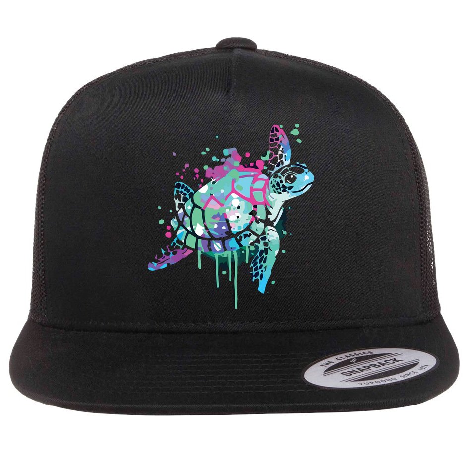 Turtle Watercolor Sea Ocean Wildlife Animal Flat Bill Trucker Hat