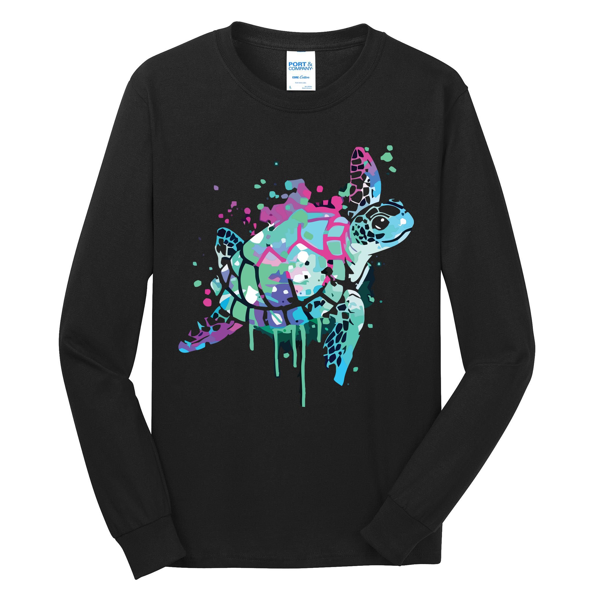 Turtle Watercolor Sea Ocean Wildlife Animal Tall Long Sleeve T-Shirt