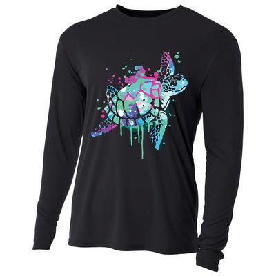 Turtle Watercolor Sea Ocean Wildlife Animal Cooling Performance Long Sleeve Crew