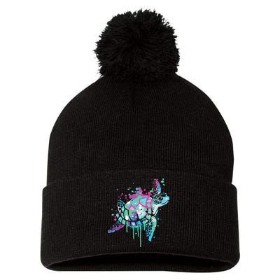 Turtle Watercolor Sea Ocean Wildlife Animal Pom Pom 12in Knit Beanie