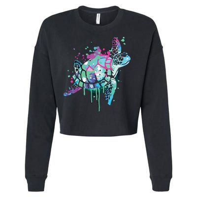 Turtle Watercolor Sea Ocean Wildlife Animal Cropped Pullover Crew