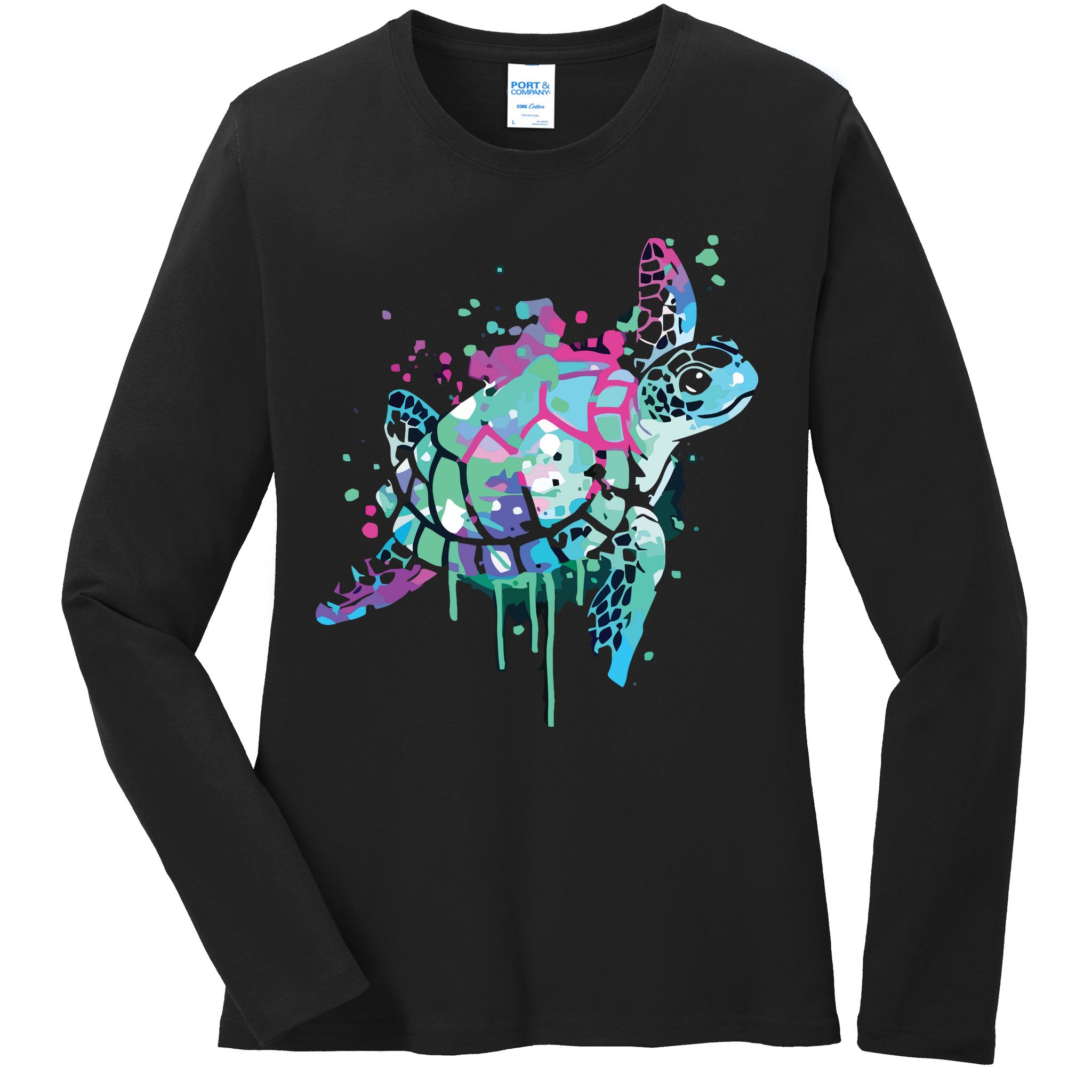 Turtle Watercolor Sea Ocean Wildlife Animal Ladies Long Sleeve Shirt