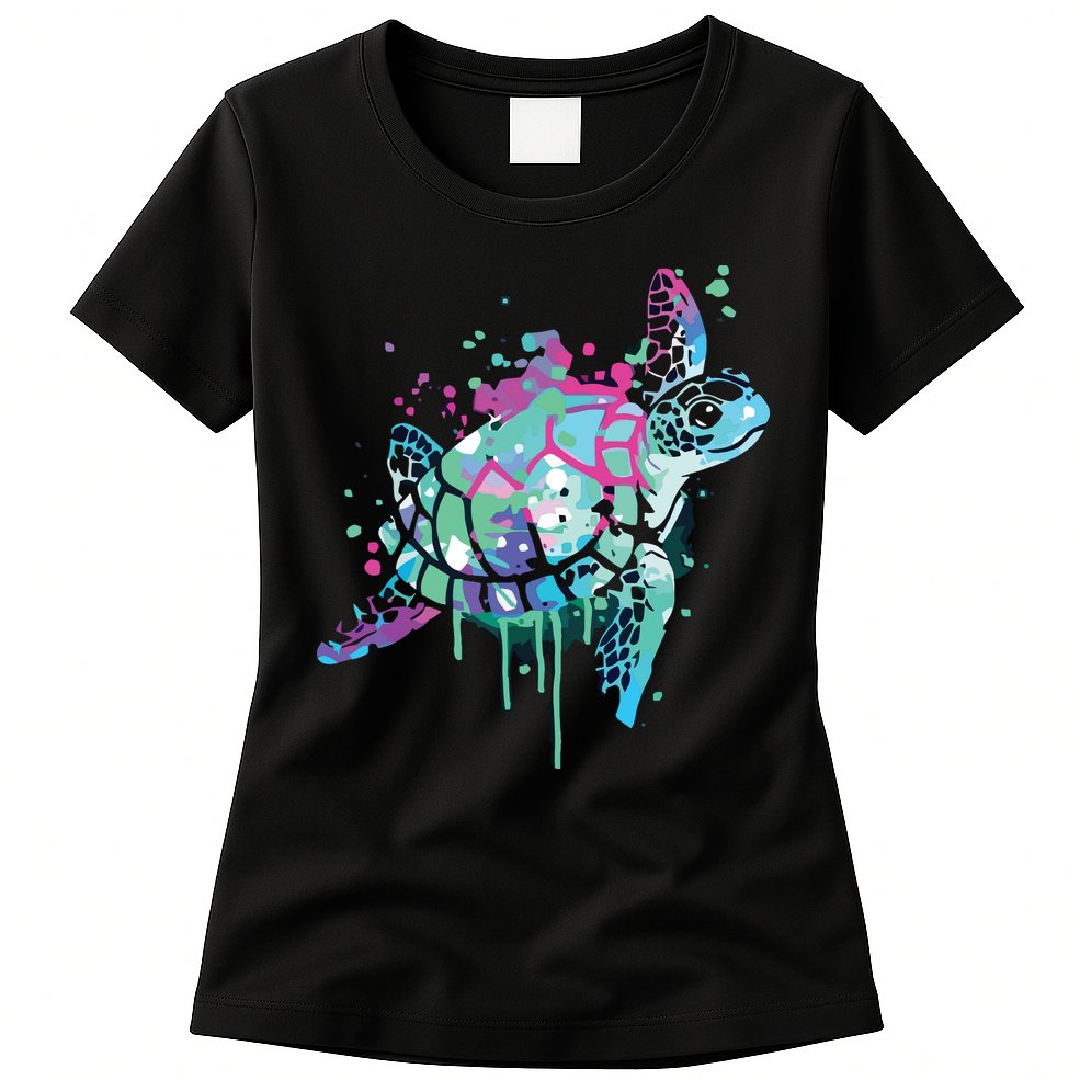 Turtle Watercolor Sea Ocean Wildlife Animal Womens T-Shirt