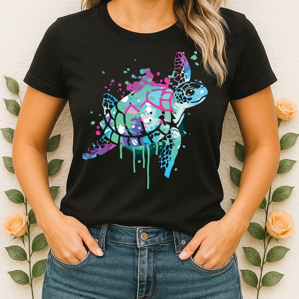 Turtle Watercolor Sea Ocean Wildlife Animal Womens T-Shirt