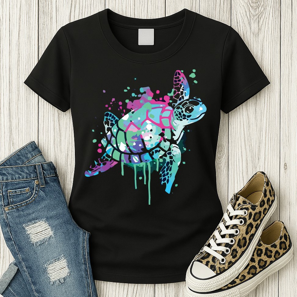 Turtle Watercolor Sea Ocean Wildlife Animal Womens T-Shirt