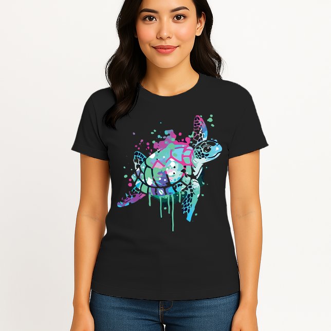 Turtle Watercolor Sea Ocean Wildlife Animal Womens T-Shirt