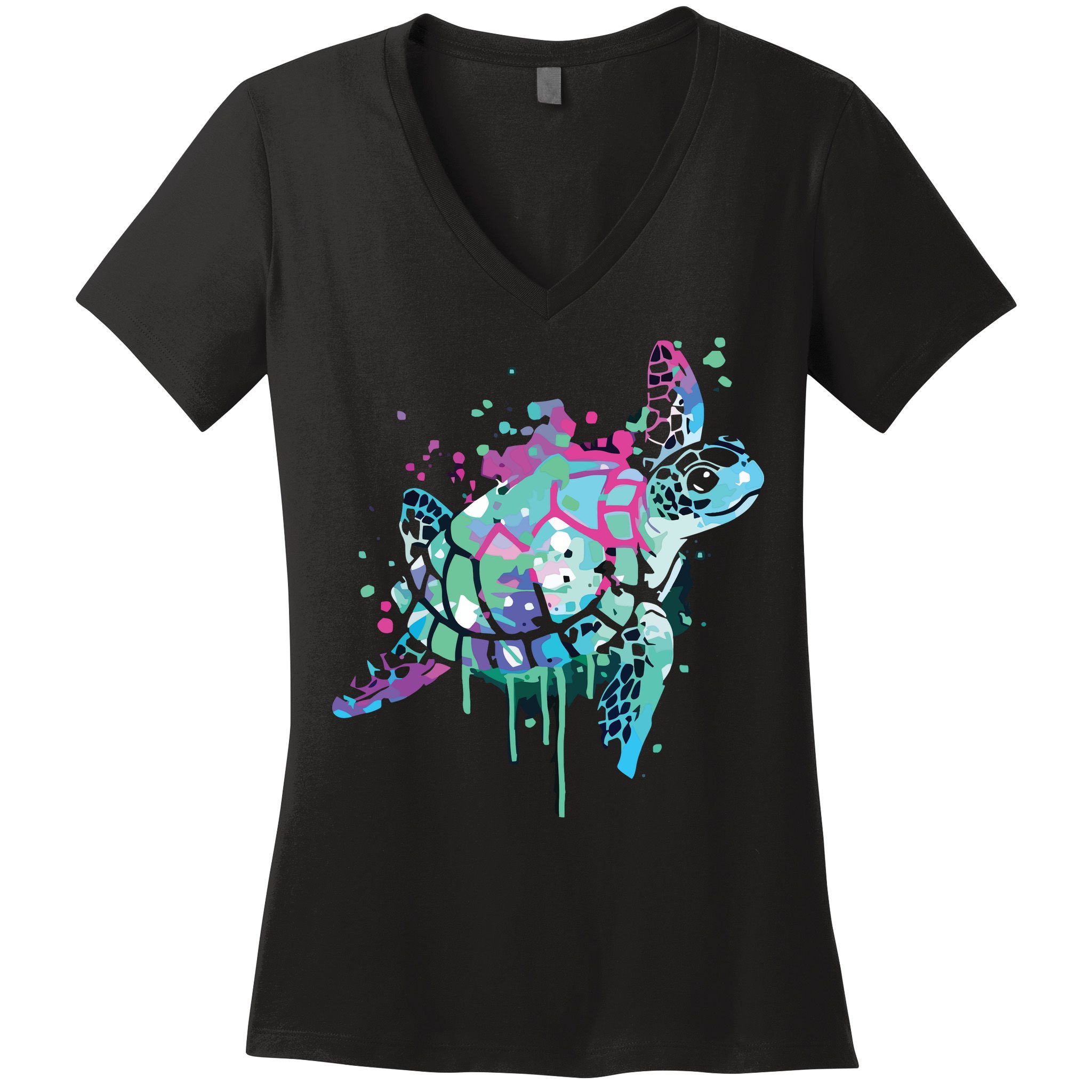 Turtle Watercolor Sea Ocean Wildlife Animal Women's V-Neck T-Shirt