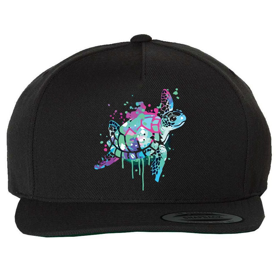 Turtle Watercolor Sea Ocean Wildlife Animal Wool Snapback Cap