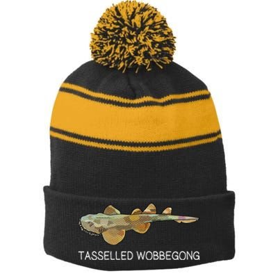 Tasselled Wobbegong Shark Lover Stripe Pom Pom Beanie