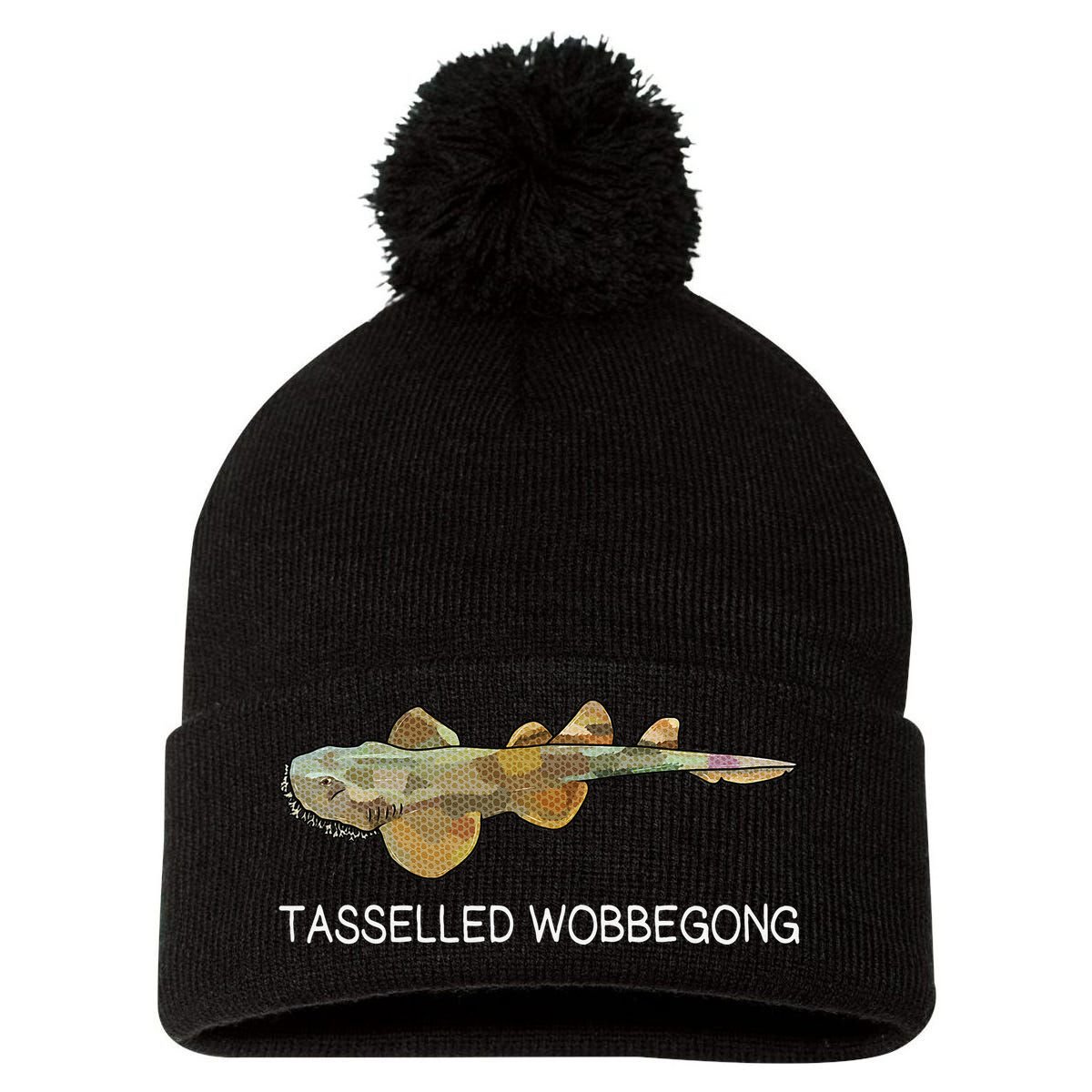 Tasselled Wobbegong Shark Lover Pom Pom 12in Knit Beanie