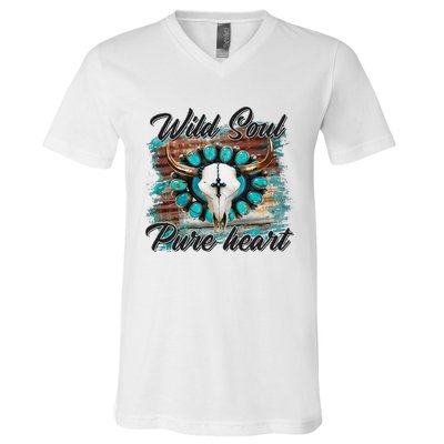 Turquoise Wild Soul Pure Heart Country Rodeo Cowgirl Western V-Neck T-Shirt