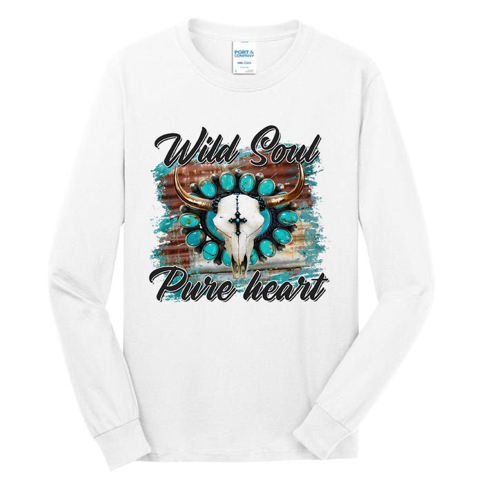 Turquoise Wild Soul Pure Heart Country Rodeo Cowgirl Western Tall Long Sleeve T-Shirt