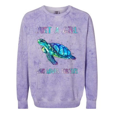 Turtle Watercolor Sea Ocean Just A Girl Who Loves Turtles Colorblast Crewneck Sweatshirt