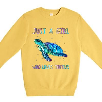 Turtle Watercolor Sea Ocean Just A Girl Who Loves Turtles Premium Crewneck Sweatshirt