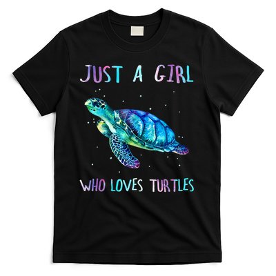 Turtle Watercolor Sea Ocean Just A Girl Who Loves Turtles T-Shirt